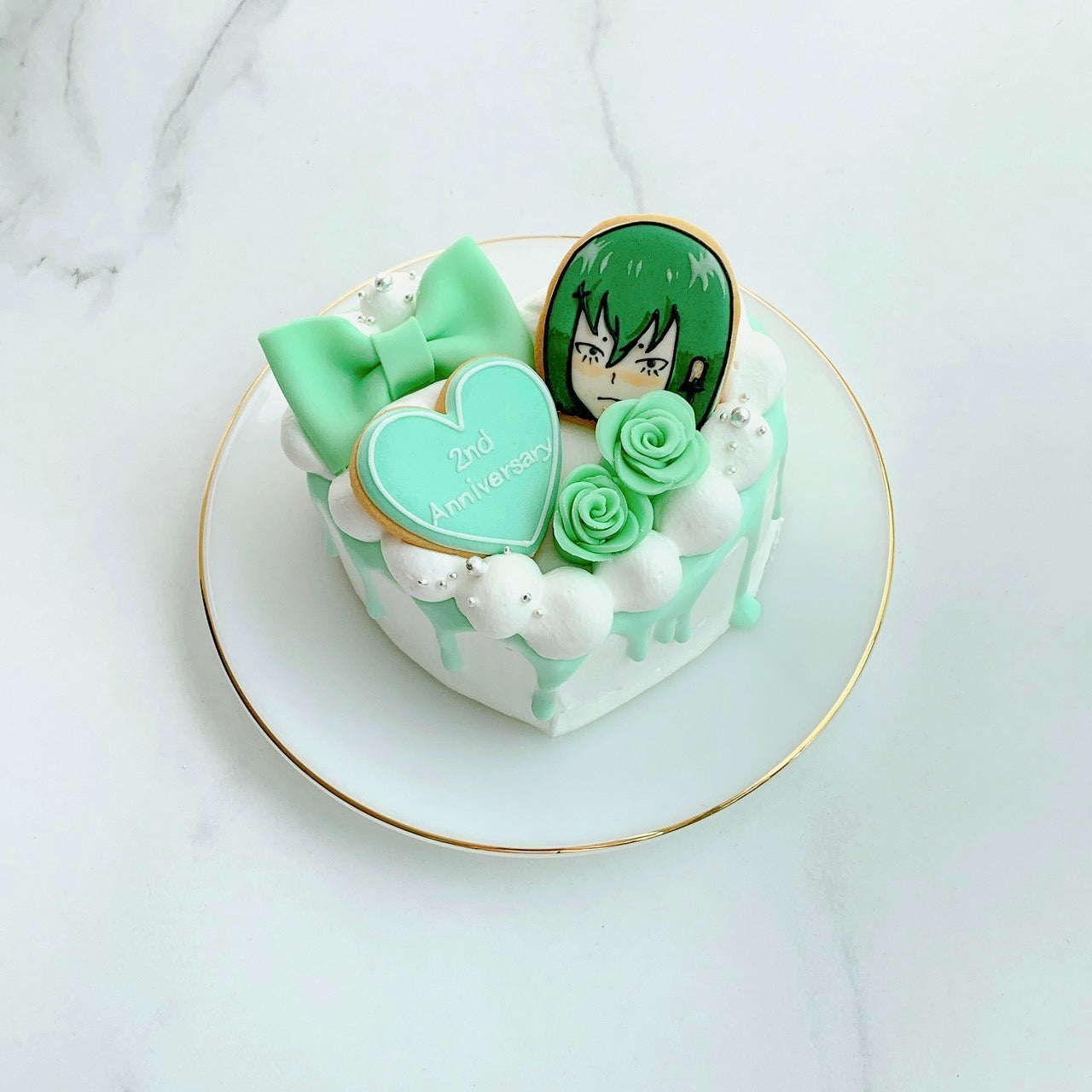 手書きクッキー付きハート型ドリップセミオーダーケーキ