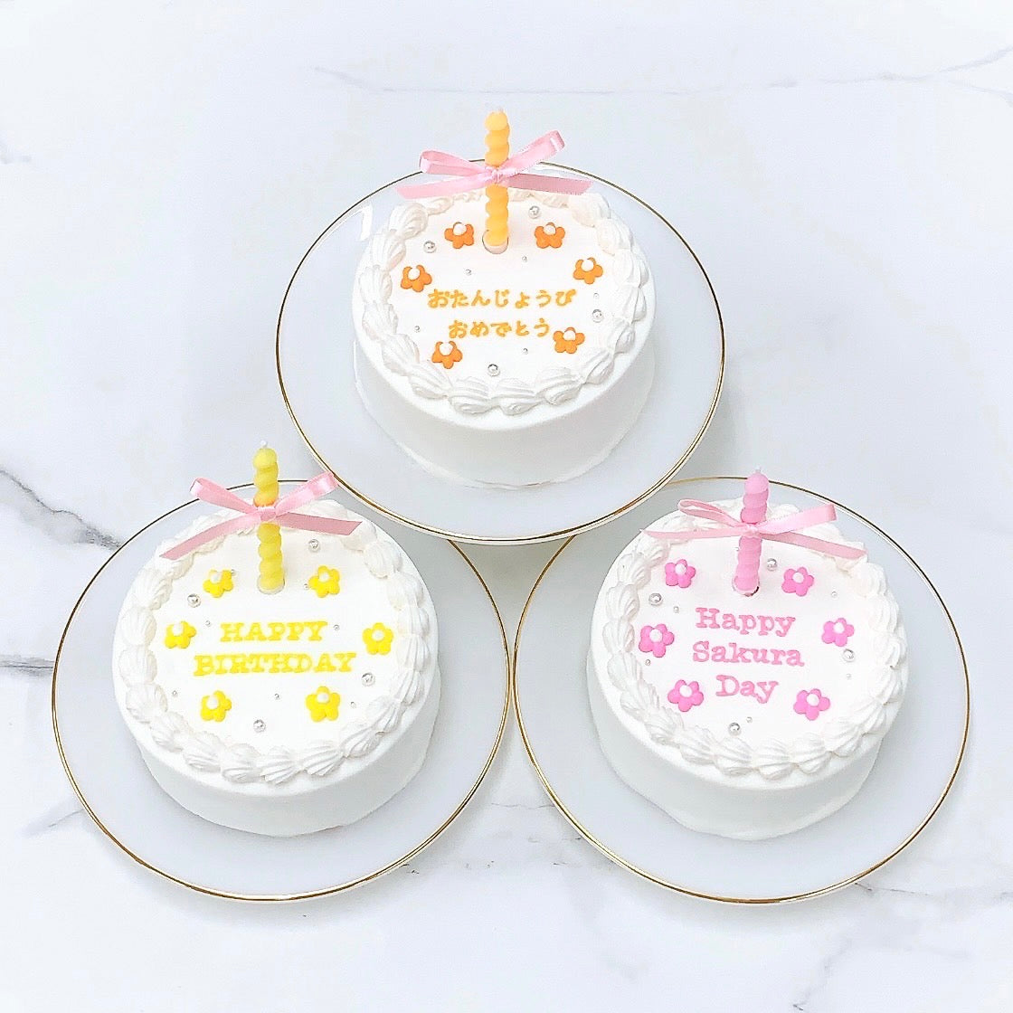 \お花柄/リボンキャンドル付き✧フラワーケーキ