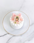 写真プリントチョコ付きパステルリボンケーキ