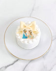 写真プリントチョコ付きパステルリボンケーキ