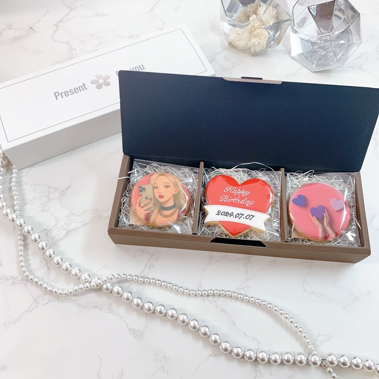 セレブレイト・クッキーBOX(ダブルメッセージクッキー+プリントクッキー2枚)《選べる9色♪》