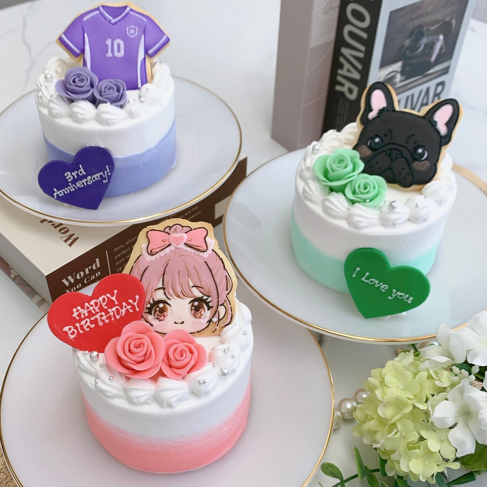 ［3号ケーキ］手書きクッキー付き 小さめセミオーダーケーキ