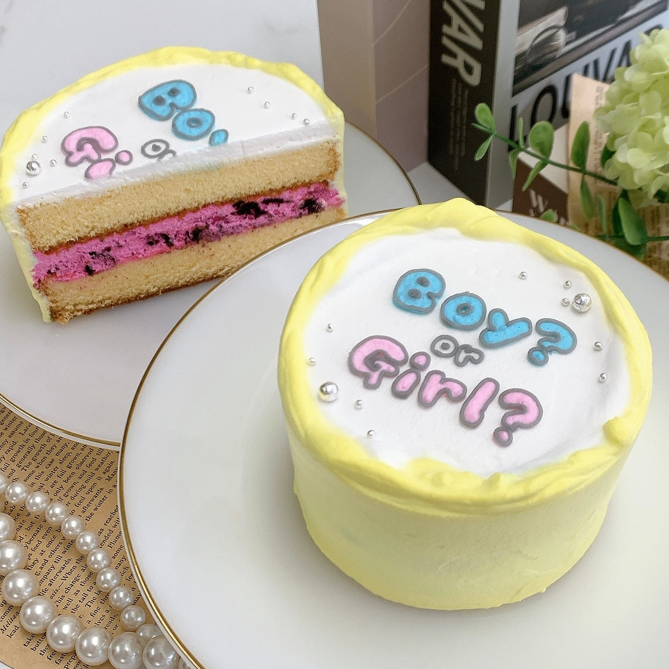 ［ジェンダーリビール］レタリングセンイルケーキ《 性別発表｜妊娠｜赤ちゃん｜センイルケーキ｜ウェルカムケーキ 》