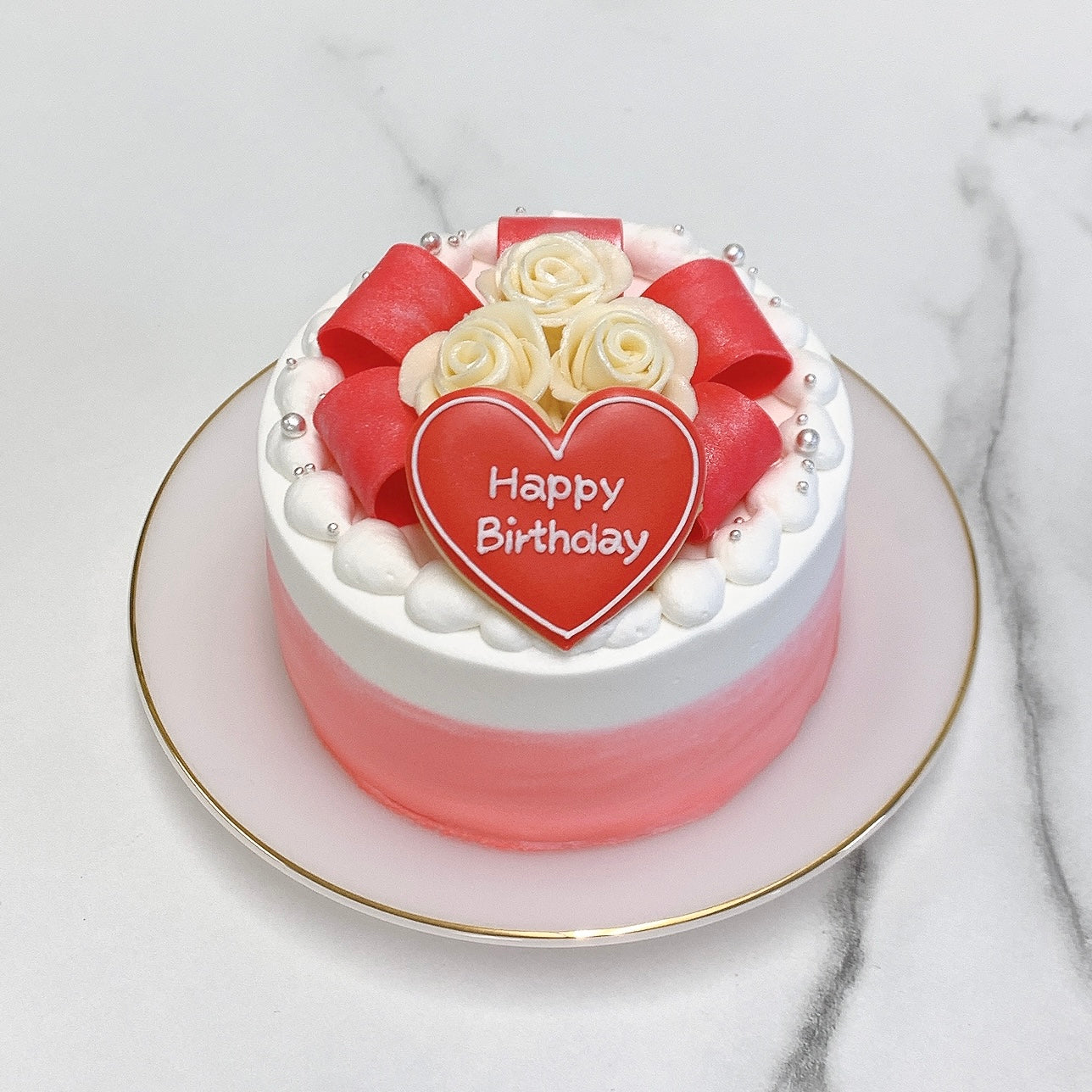 キラキラリボンと白薔薇センイルケーキ