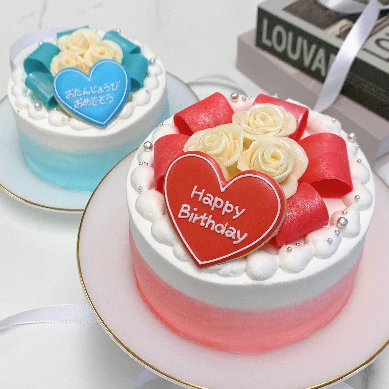 キラキラリボンと白薔薇センイルケーキ