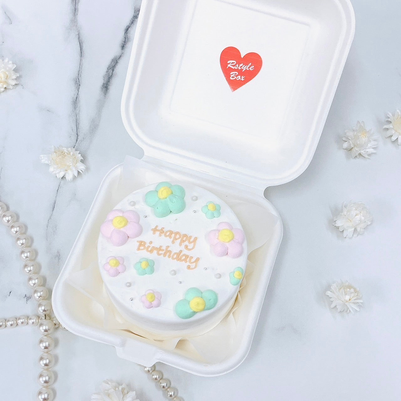 2色のフラワーランチボックスケーキ