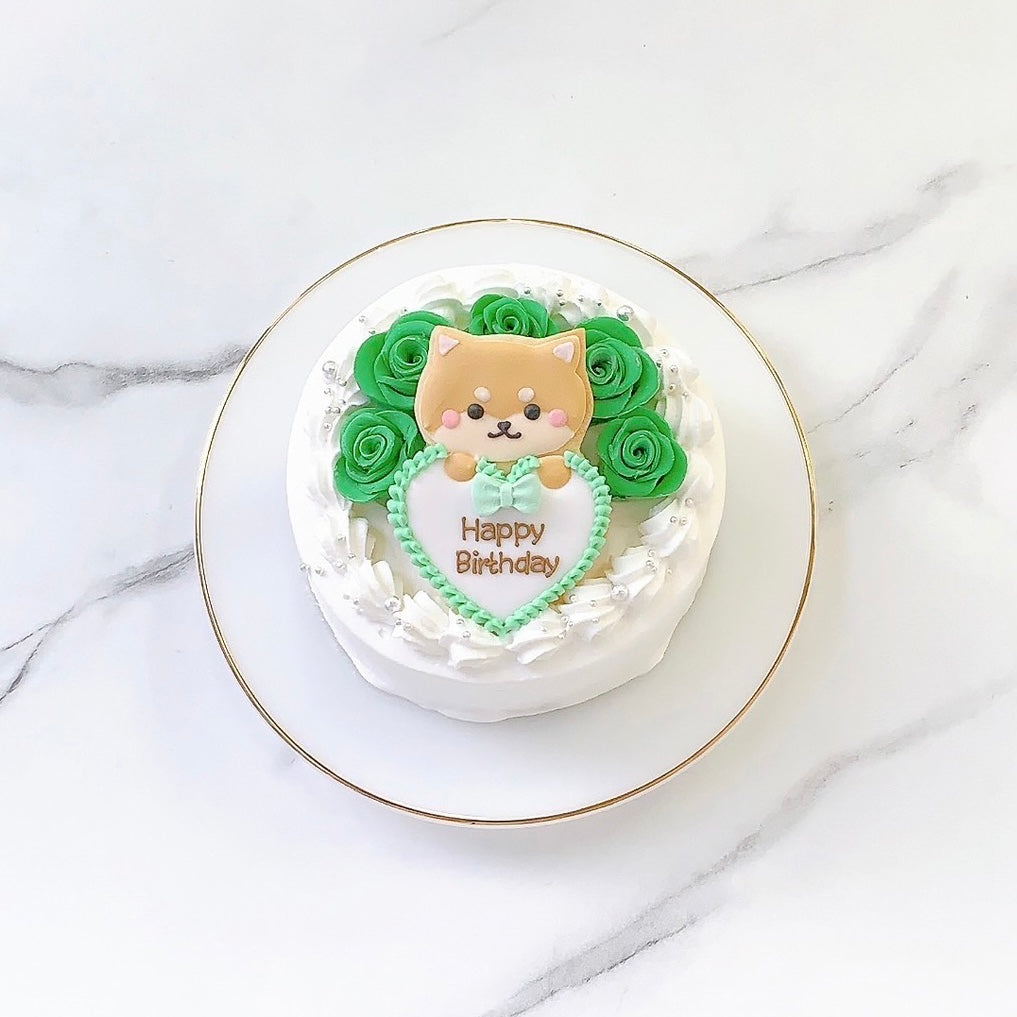 プレート持ちイラストクッキー付き薔薇ケーキ