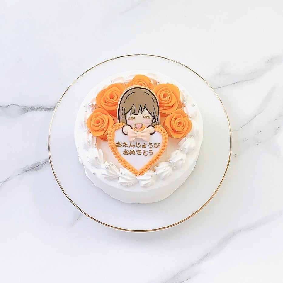 プレート持ちイラストクッキー付き薔薇ケーキ