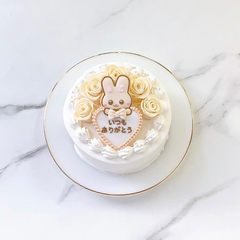 プレート持ちイラストクッキー付き薔薇ケーキ