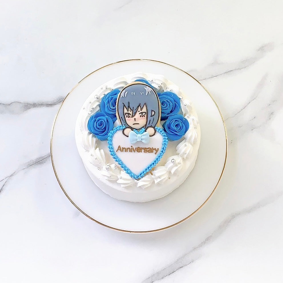 プレート持ちイラストクッキー付き薔薇ケーキ