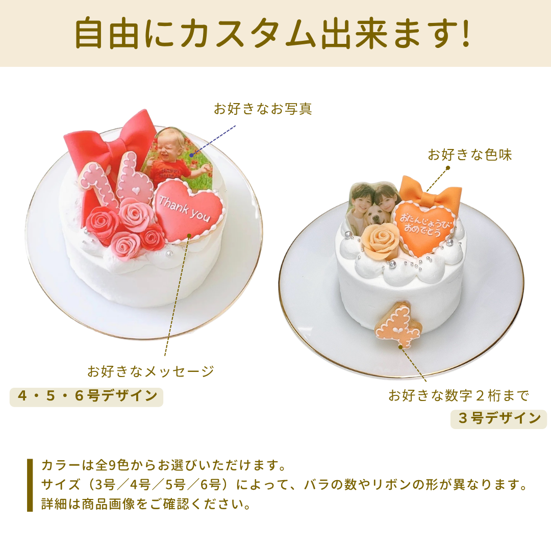 セミオーダーリボン写真ケーキ
