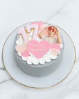 ハートトッピング写真ケーキ（グレーベース）