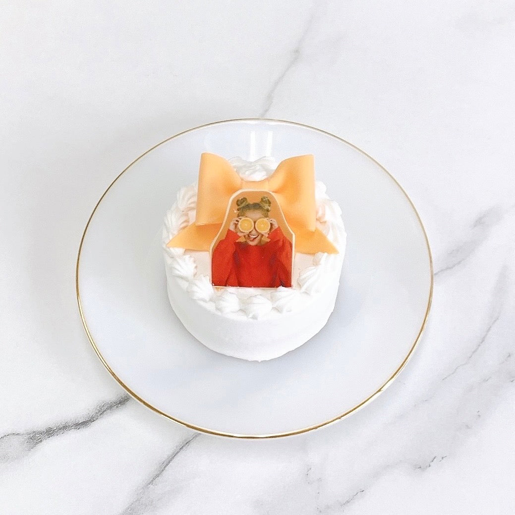 写真プリントチョコ付きパステルリボンケーキ