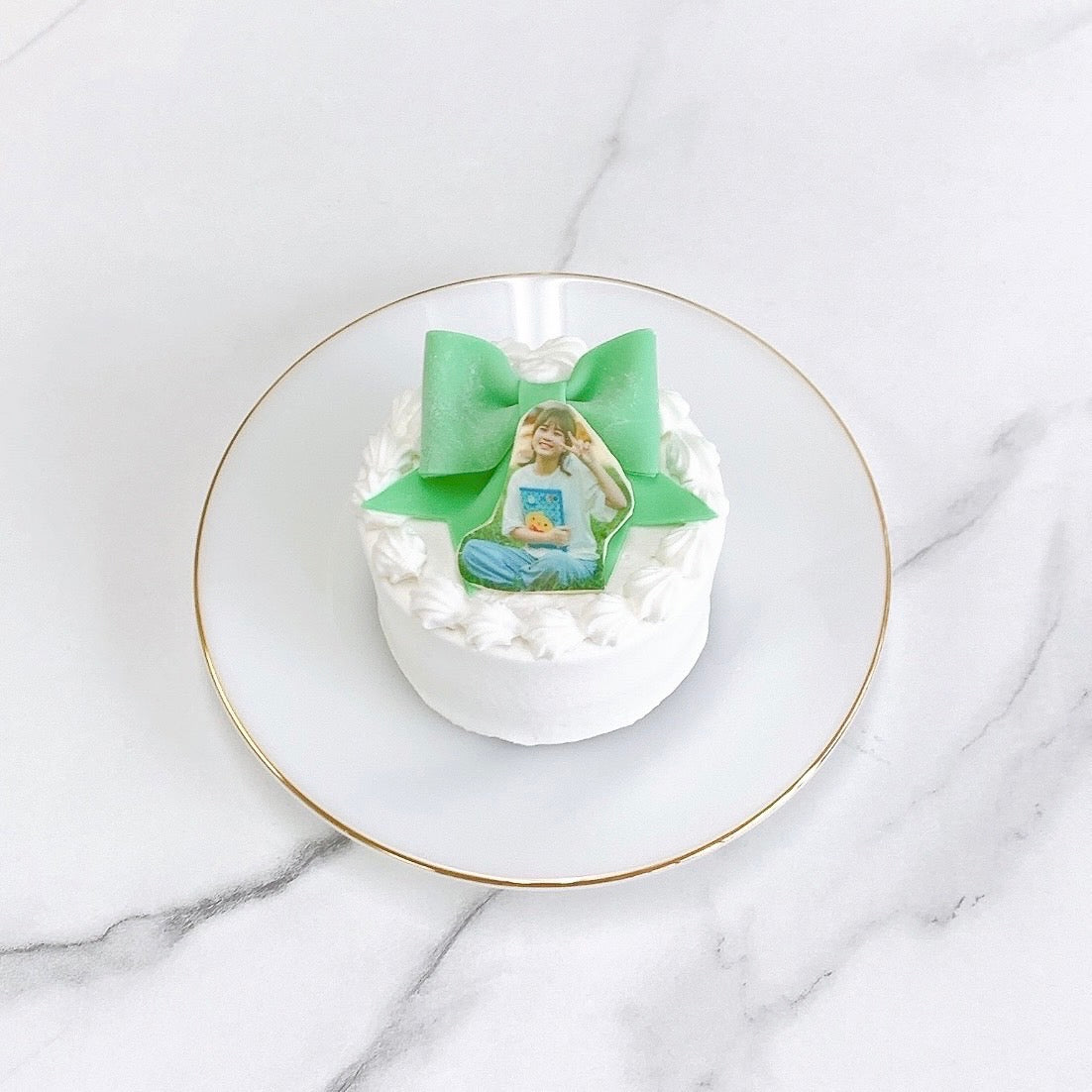 写真プリントチョコ付きパステルリボンケーキ