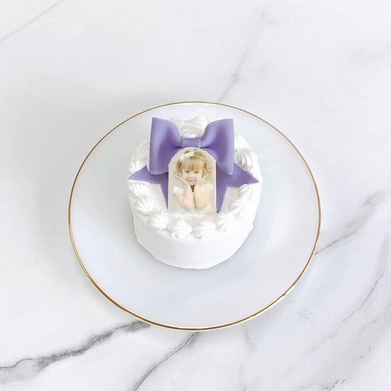 写真プリントチョコ付きパステルリボンケーキ