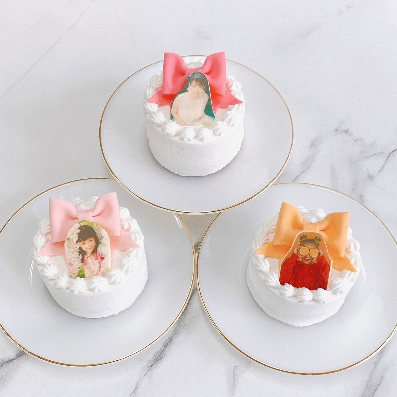 写真プリントチョコ付きパステルリボンケーキ