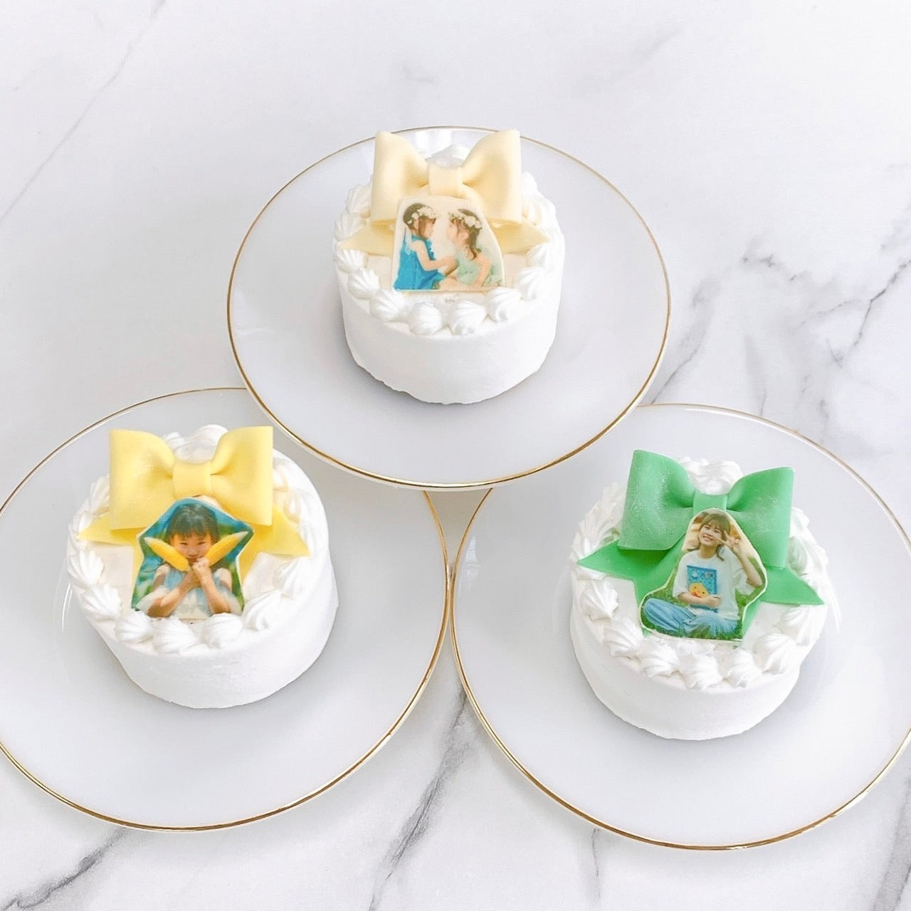 写真プリントチョコ付きパステルリボンケーキ