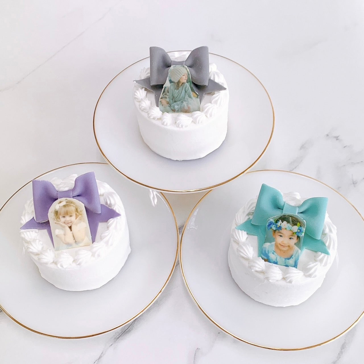 写真プリントチョコ付きパステルリボンケーキ