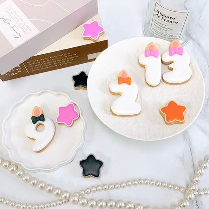 リボン付きキャンドルナンバーアイシングクッキー