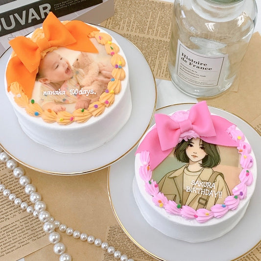 リボン付写真ケーキ