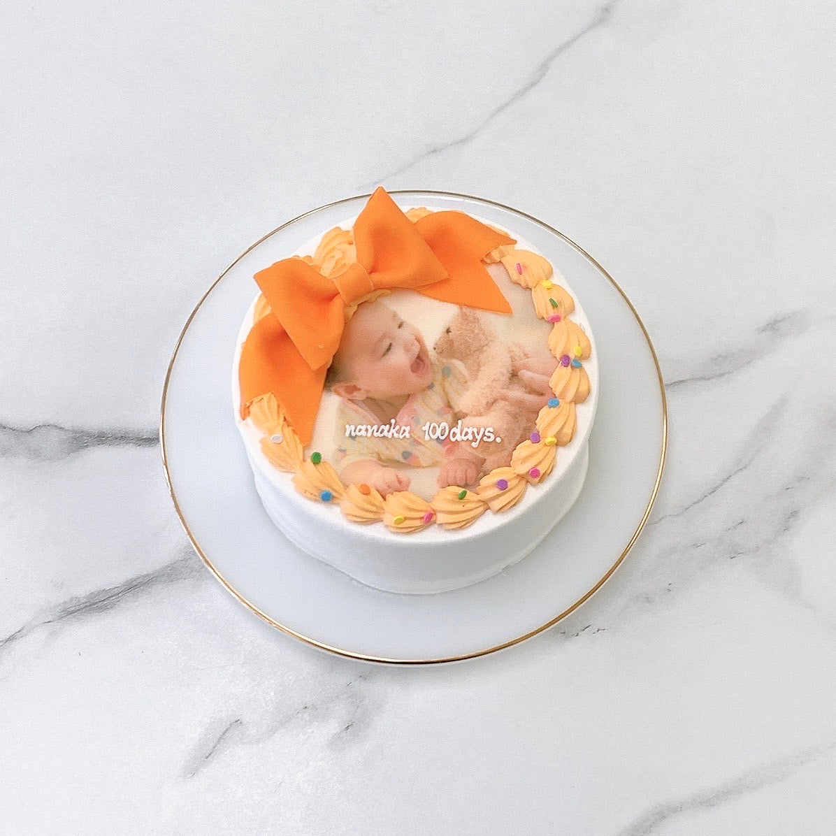 リボン付写真ケーキ