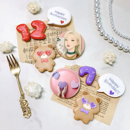サングラスくまちゃんお祝いSET（プリントクッキー・数字・メッセージクッキー付き）＼ケーキにのせるだけでオリジナルケーキの完成♪ ／