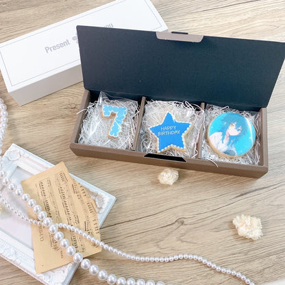 セレブレイト・クッキーBOX（プリントクッキー＋星型メッセージプレート＋数字クッキー2枚まで）《選べる9色♪》
