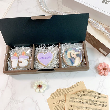 セレブレイト・クッキーBOX（プリントクッキー＋ハート型メッセージプレート＋キャンドルナンバークッキー2枚まで）《選べる9色♪》