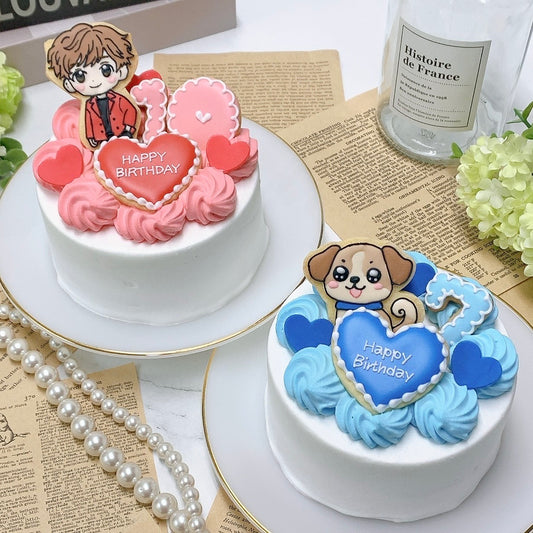お好きなイラストクッキー付き♪ セミオーダーハートケーキ