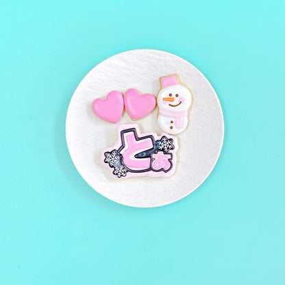 雪だるま＆雪の結晶うちわ文字クッキーセット